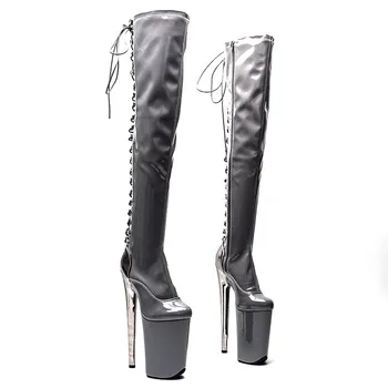 LAIJIANJINXIA/ Новая модная обувь для танцев на шесте с искусственным верхом 23 см/9 дюймов, Женские современные сапоги выше колена на платформе и высоком каблуке 087