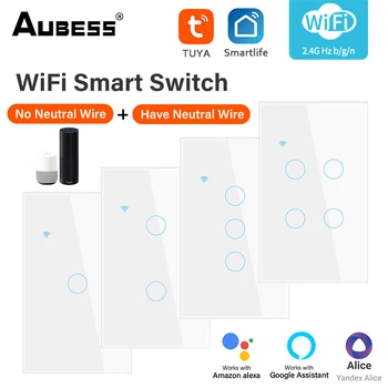 Tuya WiFi Умный кнопочный выключатель света 1/2/3/4 группы Умный домашний настенный выключатель Приложение Smart Life Работает с Alexa Google Home Голосовое управление
