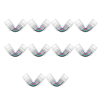 10 шт. разноцветных фонарей с беспаянными разъемами под углом 90 ° для светодиодной ленты 5050 RGB