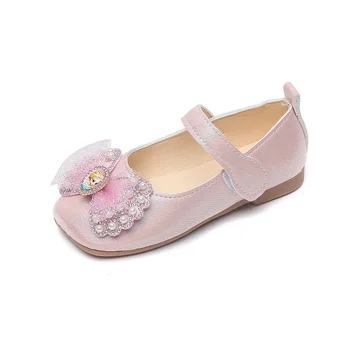 Обувь принцессы для девочек с мягкой подошвой 2022, детские тонкие туфли с украшением в виде кристаллов, детские кожаные туфли для вечеринки, милые повседневные туфли на плоской подошве с бантиком