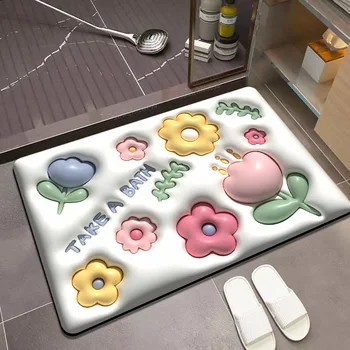Расширение коврика для пола Small Flower 3D Мягкий диатомовый ил Vision Ванная комната Нескользящий коврик для пола в ванной комнате Туалет