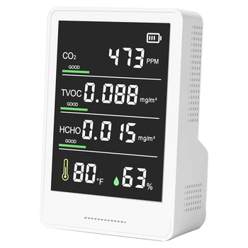 Монитор качества воздуха CO2, TVOC, HCHO, влажности и температуры, счетчик частиц Профессиональный и точный для дома, офиса